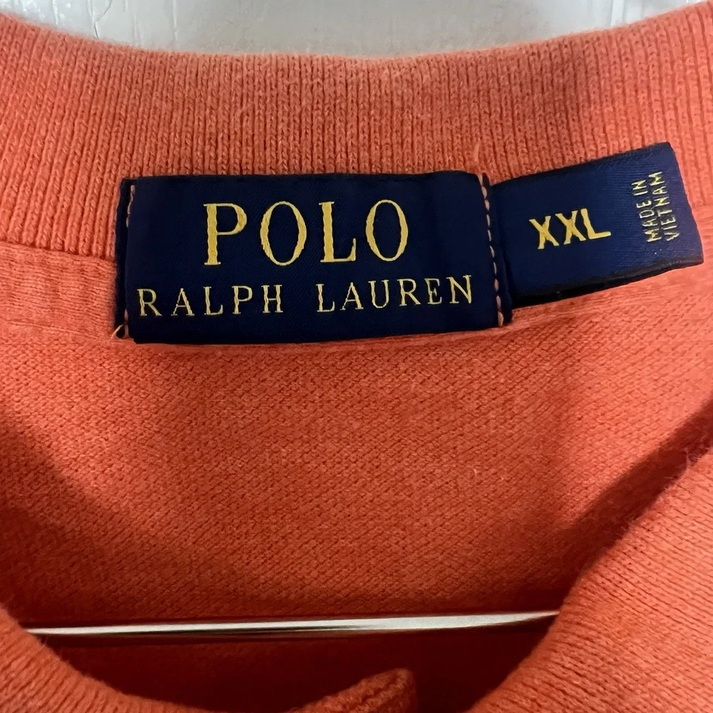 Polo Ralph Lauren Men's 2XL XXL Polo Shirt Orange Navy Pony - Picture 2 of 7